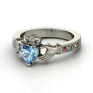  Claddagh Ring, Heart Blue Topaz Sterling Silver Ring with 