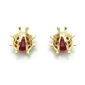 14K Yellow Gold Plated Lady Bug CZ Stud Screw Back Earrings For 