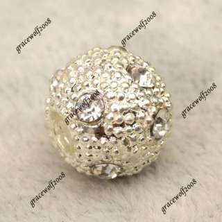 5pcs Silver Plated Ball Spacer Beads with Rhinestone Fit Bracelet 