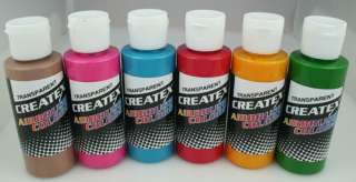 CREATEX Airbrush Paint Set 6 pc TROPICAL Colors  2oz  