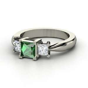  Ariel Ring, Princess Emerald Platinum Ring with Diamond 