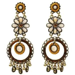Cute Exotic Vintage Retro Design Chandelier Earrings in Gold and Brown 