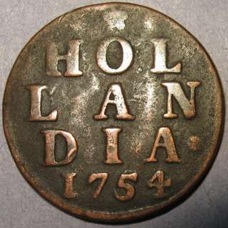 High Grade 1754 New York Penny Dutch Colonial Holland mint, Copper 