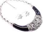 AMWAY Black Lucite Cabs Silver Tone Necklace Earrings  