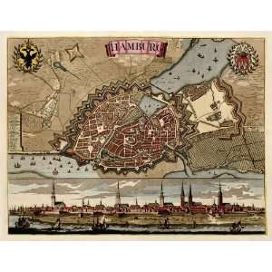 Antique Map of Hamburg, Germany (c1702) by Pieter Schenk (Archival 