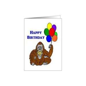  Happy Birthday Orangutan Monkey with Balloons Card: Health 