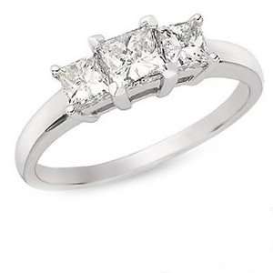  14K Princess Cut Diamond Three Stone Ring of Size 4 (GH,SI 