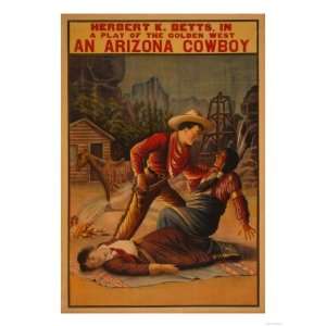  An Arizona Cowboy   Cowboy and Indian Fight Poster Giclee 