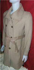 Andrew Marc Camel Wool & Leather Trench Coat Jacket 14  