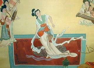 VINTAGE CHINESE SCROLL PAINTING MUSIC DRAGONS DANCERS  