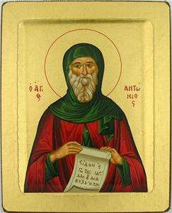Saint St Anthony Greek Icon Gold leaf Wood Serigraph Icon  