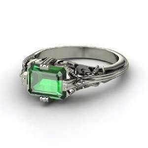  Acadia Ring, Emerald Cut Emerald 14K White Gold Ring 