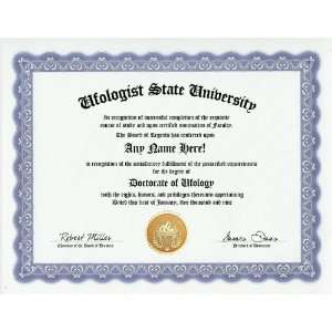 Ufologist UFO Ufology Degree Custom Gag Diploma Doctorate Certificate 