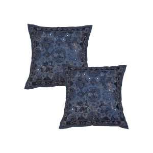  2Pc Embroidery Cotton Indian Cushion Pillow Cover Set 