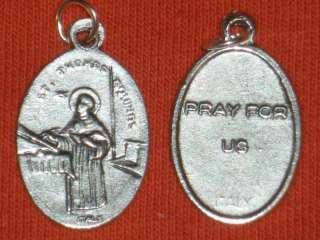 St Thomas Aquinas, Oxidized Silvertone Religious Medal  