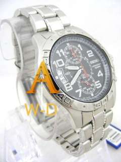 country custom tax seiko chronograph wide date black watch snn103p1