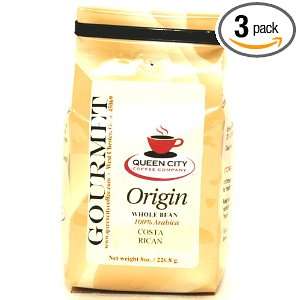 Queen City Costa Rican Tarrazu Whole Bean Coffee, 8 Ounce Bags (Pack 
