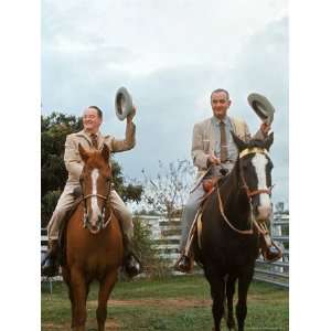  VP Humphrey and Pres. Lyndon Johnson Waving Hats, Riding 