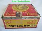 Worlds Navy, Plug Smoking Tobacco, Metal Tin, Rock City Tobacco Co 