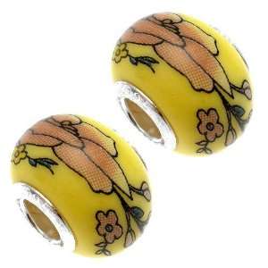 Acosta Beads   Yellow Ceramic Flower   Slide On & Off Bead Charms 