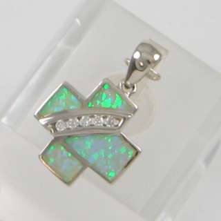 CREATED OPAL INLAID IN SILVER CROSS PENDANT SPARKLES  