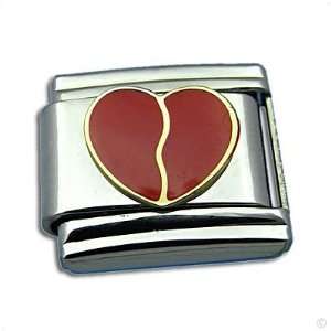 italian Charms for bracelet   breaking heart with gold edge, Classic 