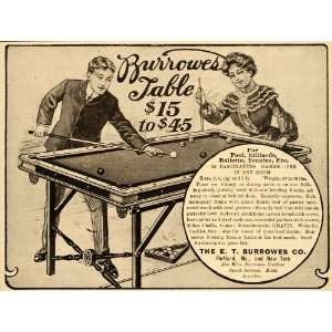  1903 Ad Burrowes Pool Billiards Balleto Tenpins Table 