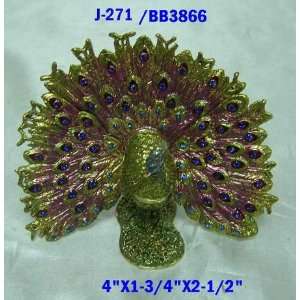  Peacock Design Jewelry Trinket Box 2.5in H: Home & Kitchen