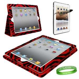  Red Zebra iPad Skin Cover Case Stand with Screen Flap and 