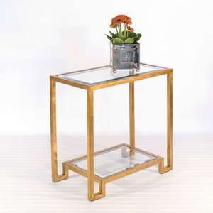  Worlds Away Domino Table In Gold Leaf with Clear Glass 