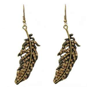  Cute Leaf Design Gold Tone Dangle Earrings with Hazel 