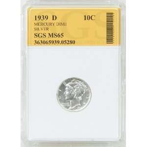  1939 D Mercury Silver Dime Graded MS65 by SGS Everything 