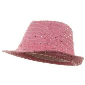 PINK WOMENS FEDORA HAT GANGSTER TRILBY GLITTER STYLE NEW  