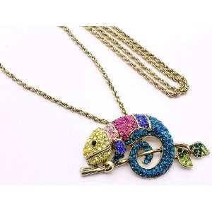 Wild Lizard Colorful Chameleon Crystal Stone Necklace