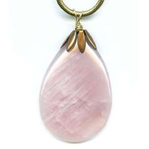  Brass Rose Quartz Pedant Necklace Pink Gemstone Teardrop 