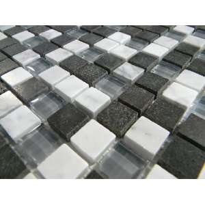  Basalt Cararra MP 047 Mini mosaic stone and glass blend 