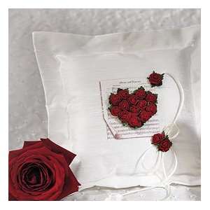  Flower of Love In Romantic Red Square Ring Pillow
