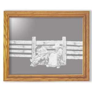  Cowboy Country   Etched Mirror in Solid Oak Frame