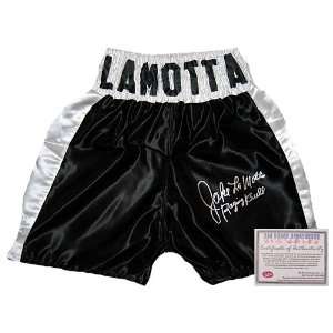 Jake LaMotta Hand Signed Custom Name Boxing Trunks:  Sports 