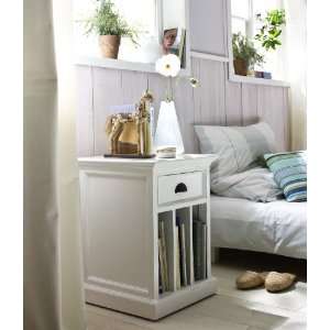  White Distressed Solid Mahogany Wood 1 Drawer Nightstand 