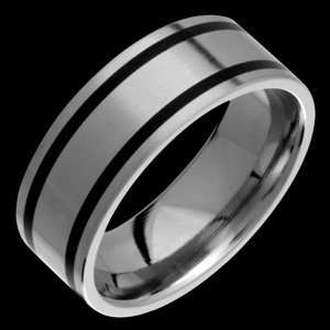 Shtei   size 11.25 Titanium Band with Two Black Stripes. Choose your 