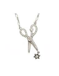 Silvertone Clear Crystal Scissors Pendant Necklace Fashion Jewelry