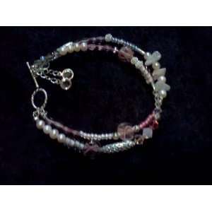 Beautiful Handmade Breast Cancer Awareness Bracelet w/ Petalite Beads