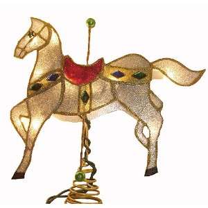   Silver Carousel Horse Christmas Tree Topper #UL400: Home & Kitchen