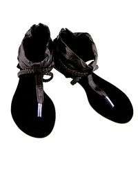 Black Woven Leatherette Sandals  