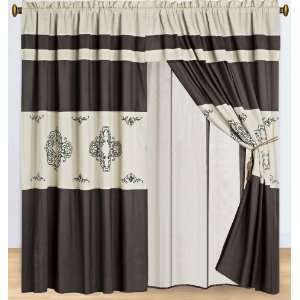  Coffee and Beige Embroidered Curtain Set: Home & Kitchen