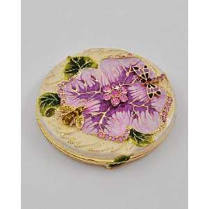   Topaz Crystals / Round  Floral  Womens Make up Compact Mirror Made
