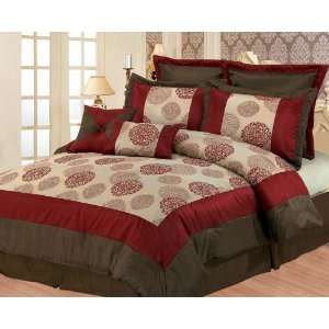   Burgundy Medallion Flocked Bed in a Bag Set Queen