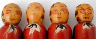 Simple Vintage Wood Dolls Women w Babushkas  