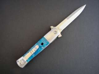 DUCK USA SPRING ASSISTED FOLDING KNIFE Heavy Duty Stiletto BLUE PEARL 